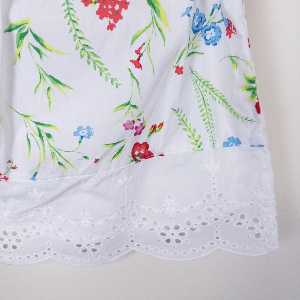 Janie and Jack Floral Eyelet Top Girls 6 White Red Blue Scalloped Hem - Picture 3 of 9